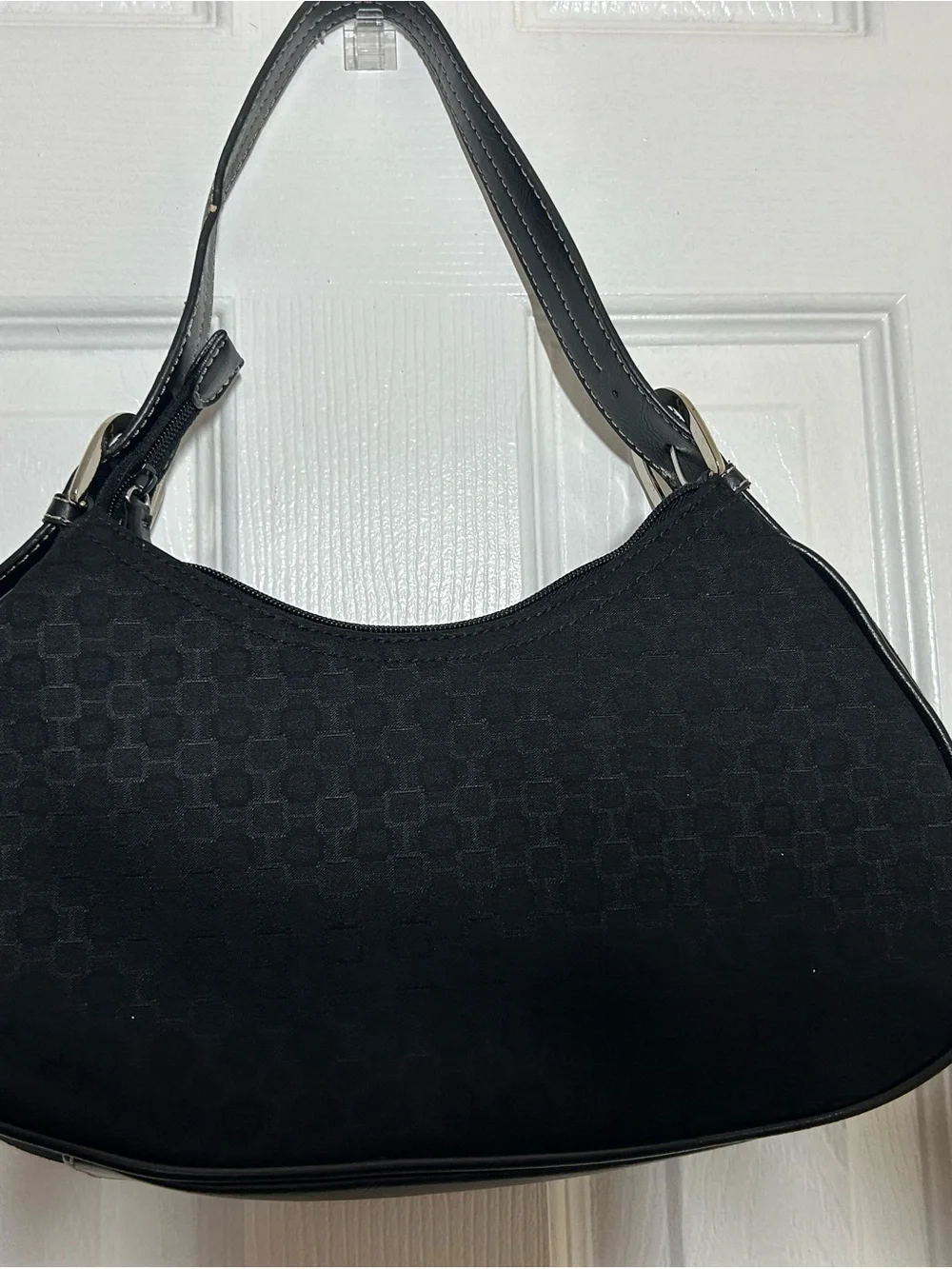 Nine West Black Fabric Shoulder Bag Small Hobo Zip Top Minimalist Y2K Style - Picture 7 of 12